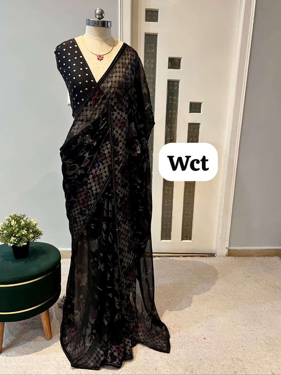  Boutique collection Designed Pure georgette fancy fabric with flower print on saree best rate anjali 
